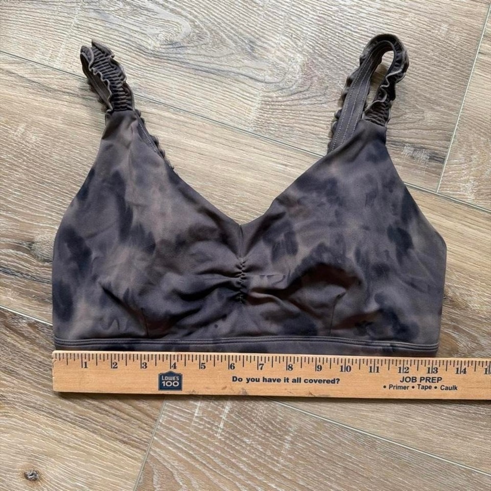 Joy Lab Spray Dye Sports Bra Size M Brown Black Ruffle Trim Straps Fairy Grunge - Picture 7 of 8